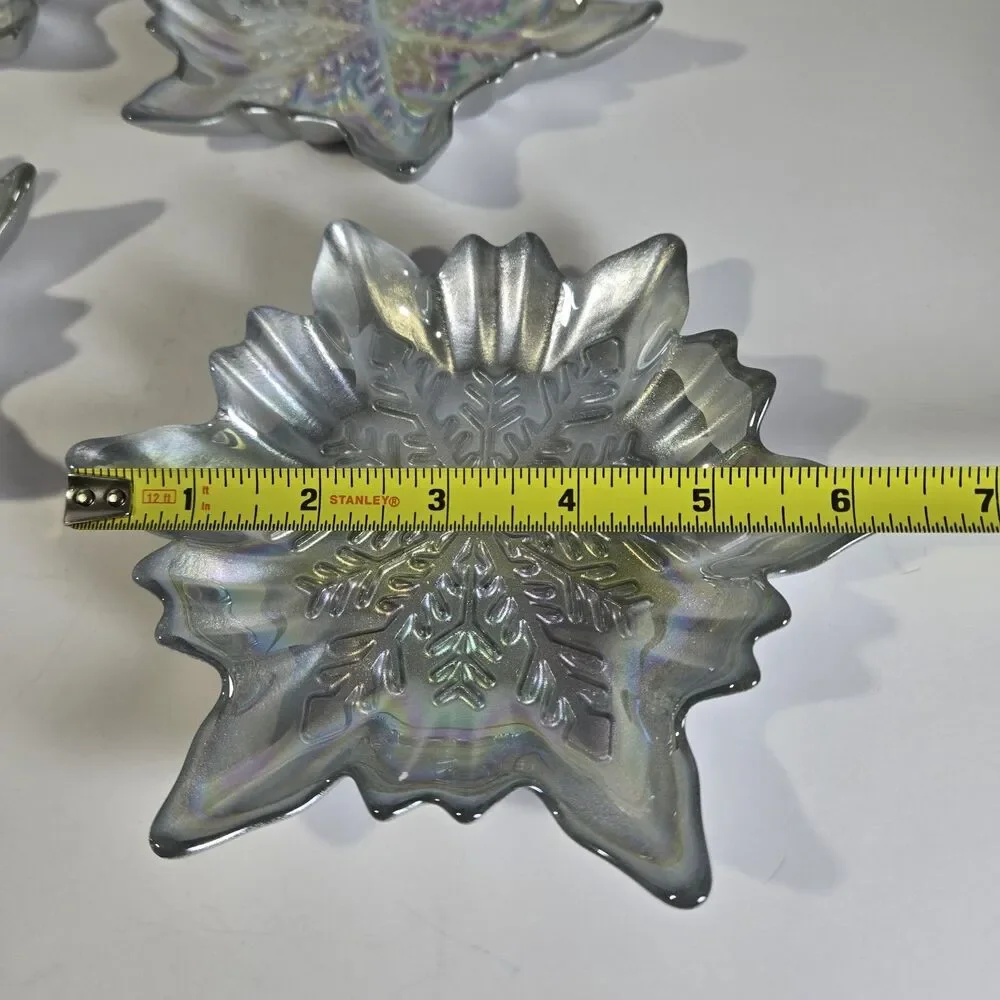 Akcam Turkish Glass Snowflake Dessert Plates Set of 4 Iridescent Pearl 6